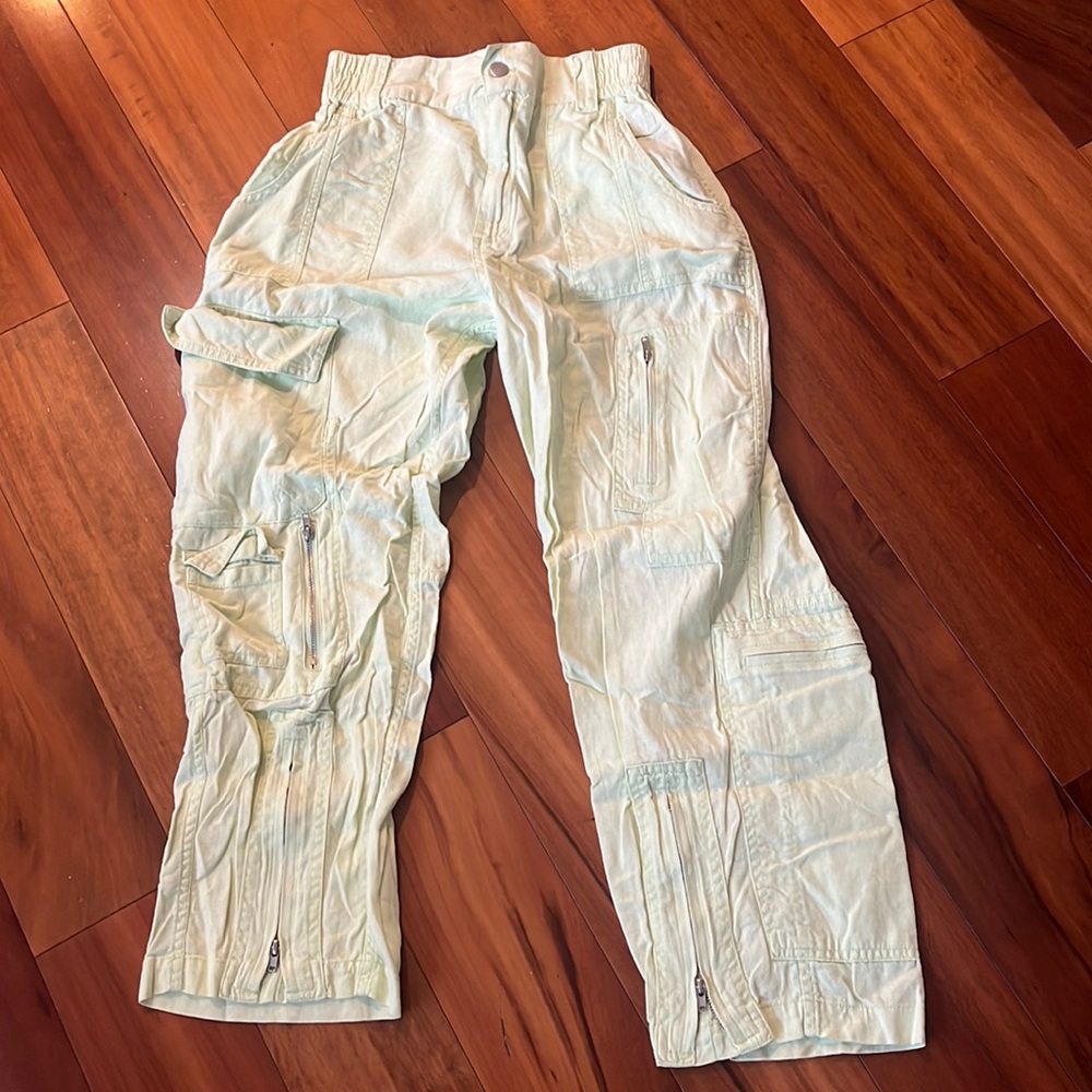 BDG Linen Style Cargo Pants Yellow-Green Size XS